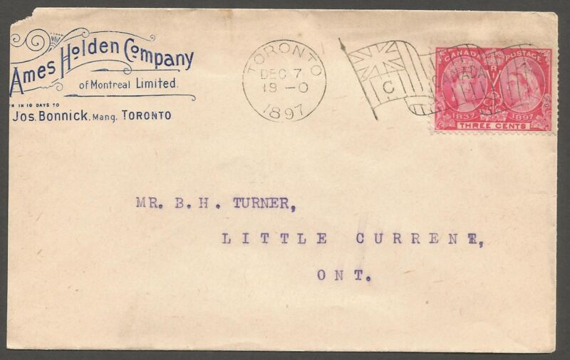 1897 Advertising Cover 3c Jubilee Flag C Toronto Ont Ames Holden Company