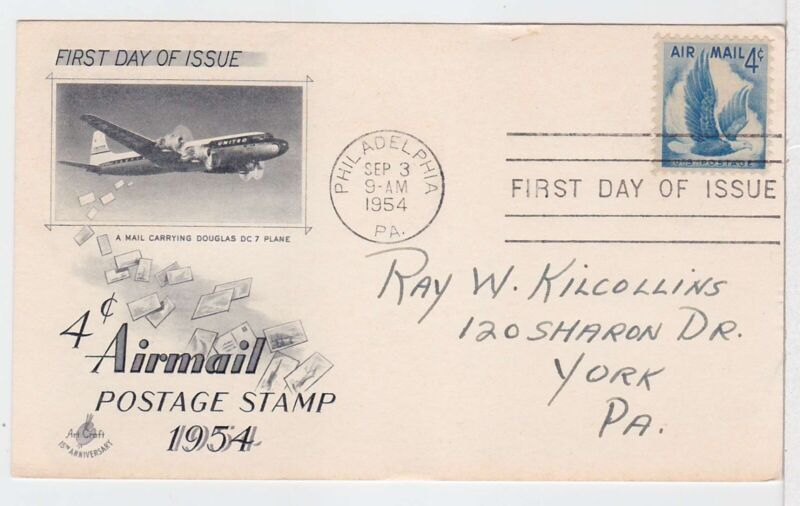 Turtlestradingpost - 4 Cent Airmail Stamp #C48- 1954 Fdc Artcraft Cachet On Card