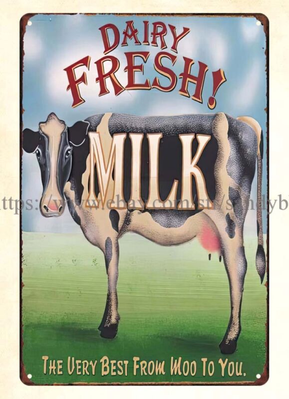 Dairy Farm Fresh Milk cow cattle metal tin sign brewery bar home kitchen art