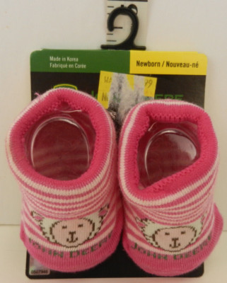 1 Pair John Deere Baby Booties by Fox River Mills Pink White Stripes with Lamb