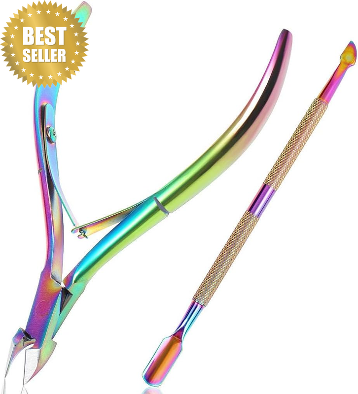 Cuticle Clippers with Cuticle Pusher Set, Stainless Steel Cuticle Cutter and Tri