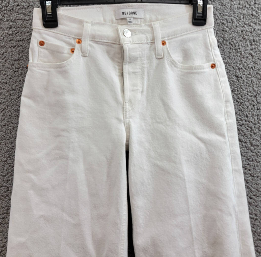 Re/Done Mid Rise Crop Wide Leg Jeans Women's 23 White Belt Loops Button Closure~ - Picture 3 of 18