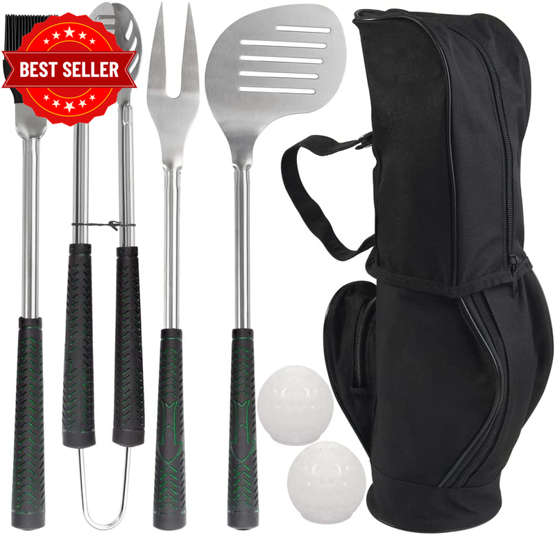 7PCS Golf-Club Style BBQ Tools Set Grilling Tools with Rubber Handle - Stainless