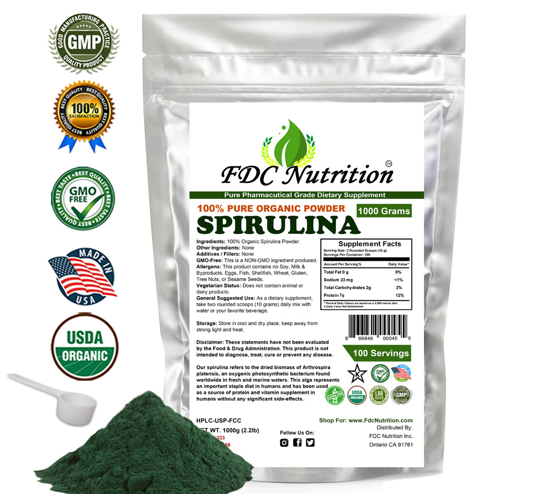 ️ Spirulina Powder 1000 g 2.2LB GMOFree, Kosher 100 Pure Organic 🔥 купить