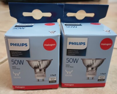 Philips Indoor Flood 50-Watt MR16 120-Volt Light Bulb, GU10 Base 2 Pack NIB