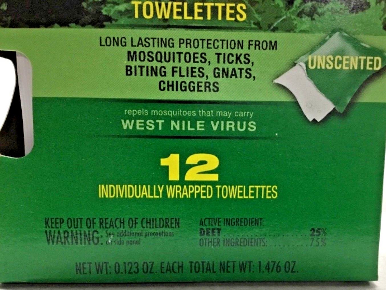 2 boxes 12 = 24 Unscented  OFF Deep Woods Insect Repellent Wrapped Towelettes