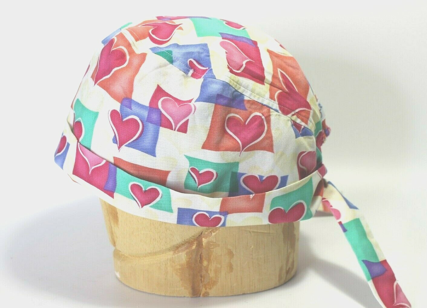 Surgical Scrub Cap[ Womens Multi-Colored  Pastel Hearts One Size 100% Cotton