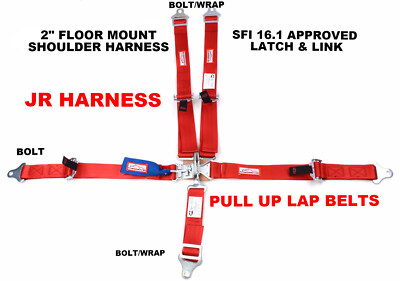 KIDS 2'' RACING HARNESS LATCH AND LINK FLOOR MOUNT SEAT BELT PULL UP LAPS RED