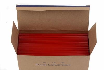 1000 Pack Red Plastic Coffee Stirrers Straws Cocktail Sip Stir Sticks 8 in.