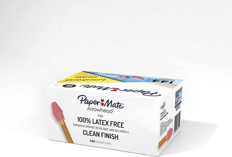 Paper Mate Arrowhead Pink Pearl Cap Erasers - Bulk Pack of 144 Count