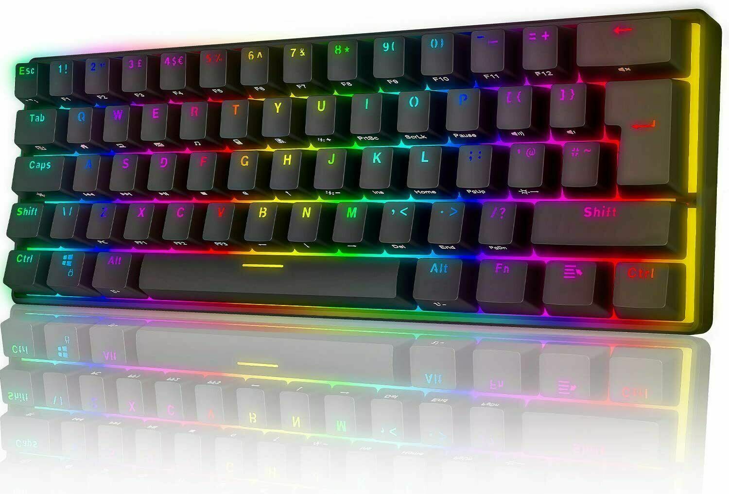 60% True Mechanical Gaming Keyboard 61 Keys RGB Backlit Keyp