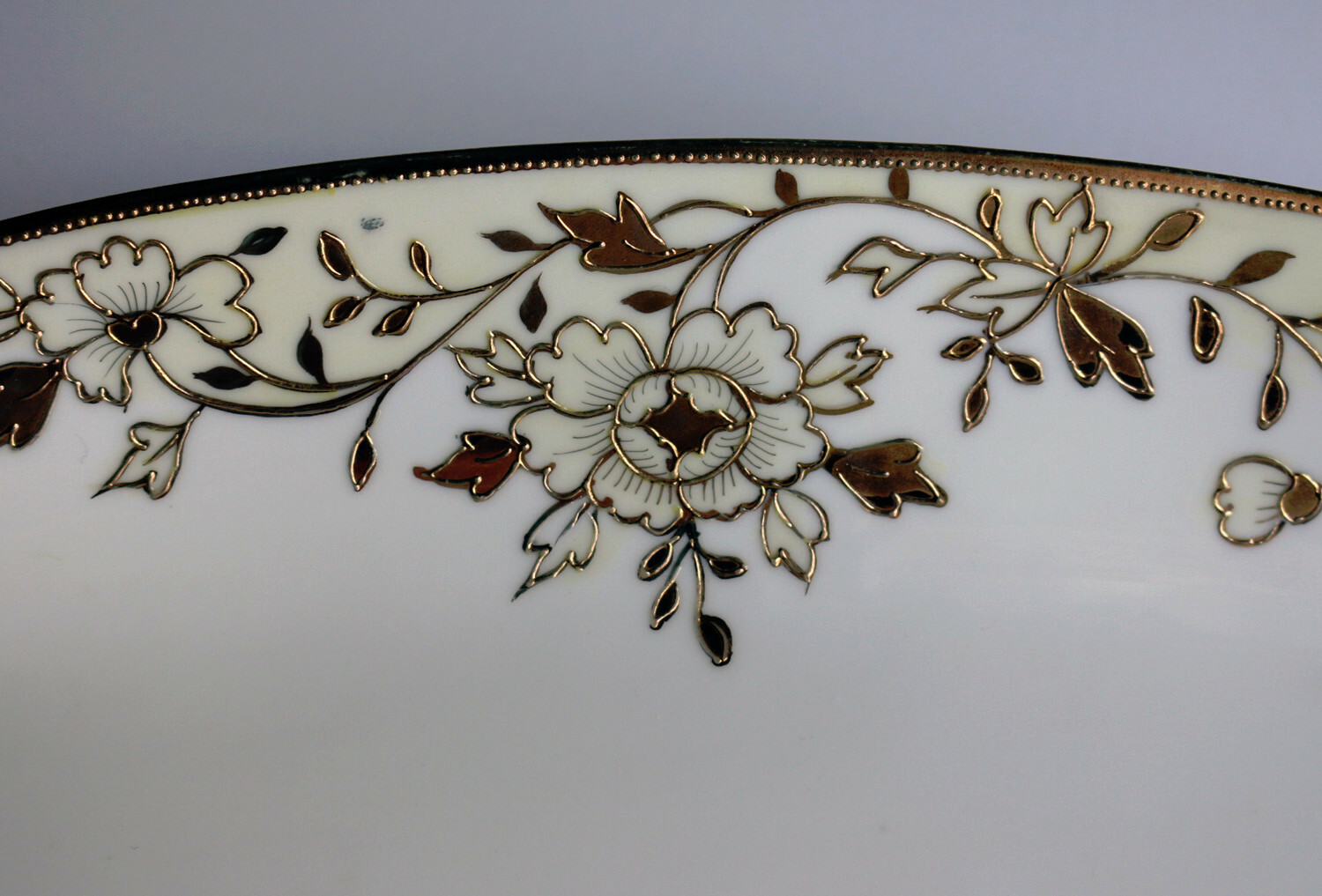 Vintage Nippon Spoke Porcelain Beaded Gold Trimmed Celery Dish,12.5 inches long