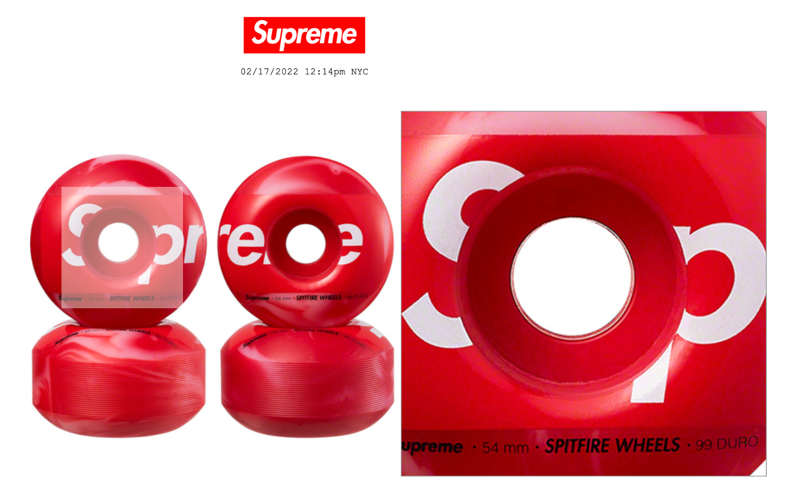 【新品】Supreme Spitfire shop wheels GOLD SUPREME SPITFIRE SHOP WHEELS (SET OF 4) RED 54mm FW22 Sealed