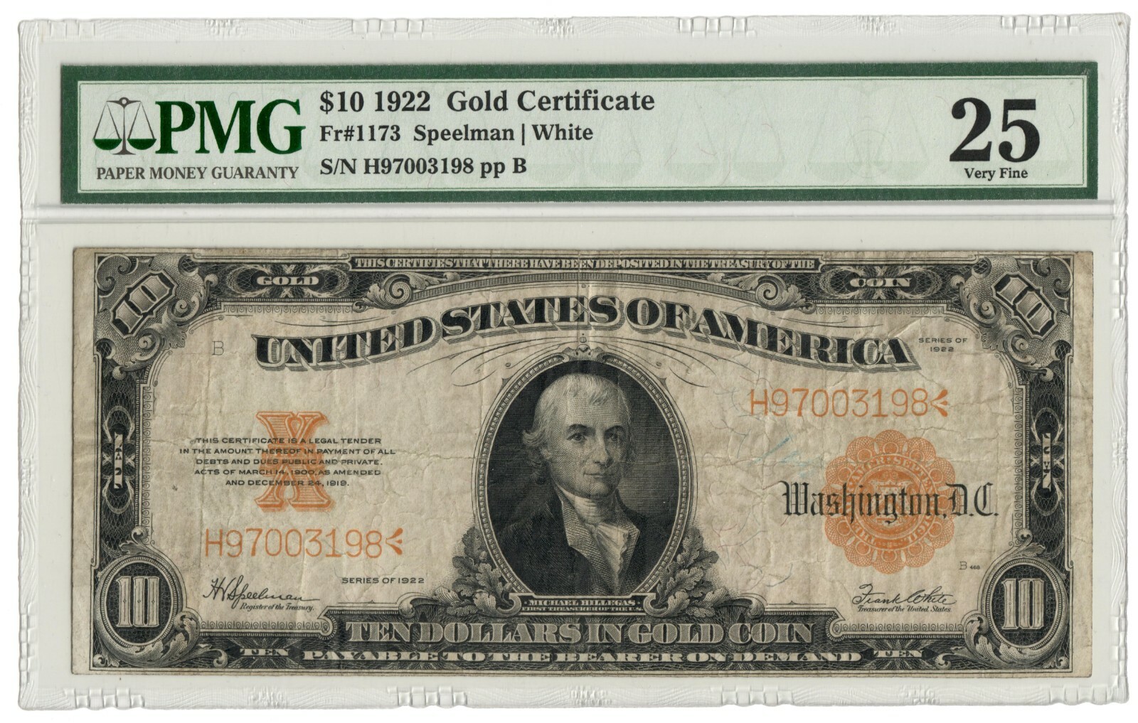 サンチャゴページです 1922 $10 Gold Certificate PCGS F12 Fr.1173 Large Size Corner