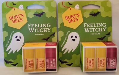 2x Burt's Bees Feeling Witchy Halloween 3pc Mini Lip Balms 1.38g Red Dahlia