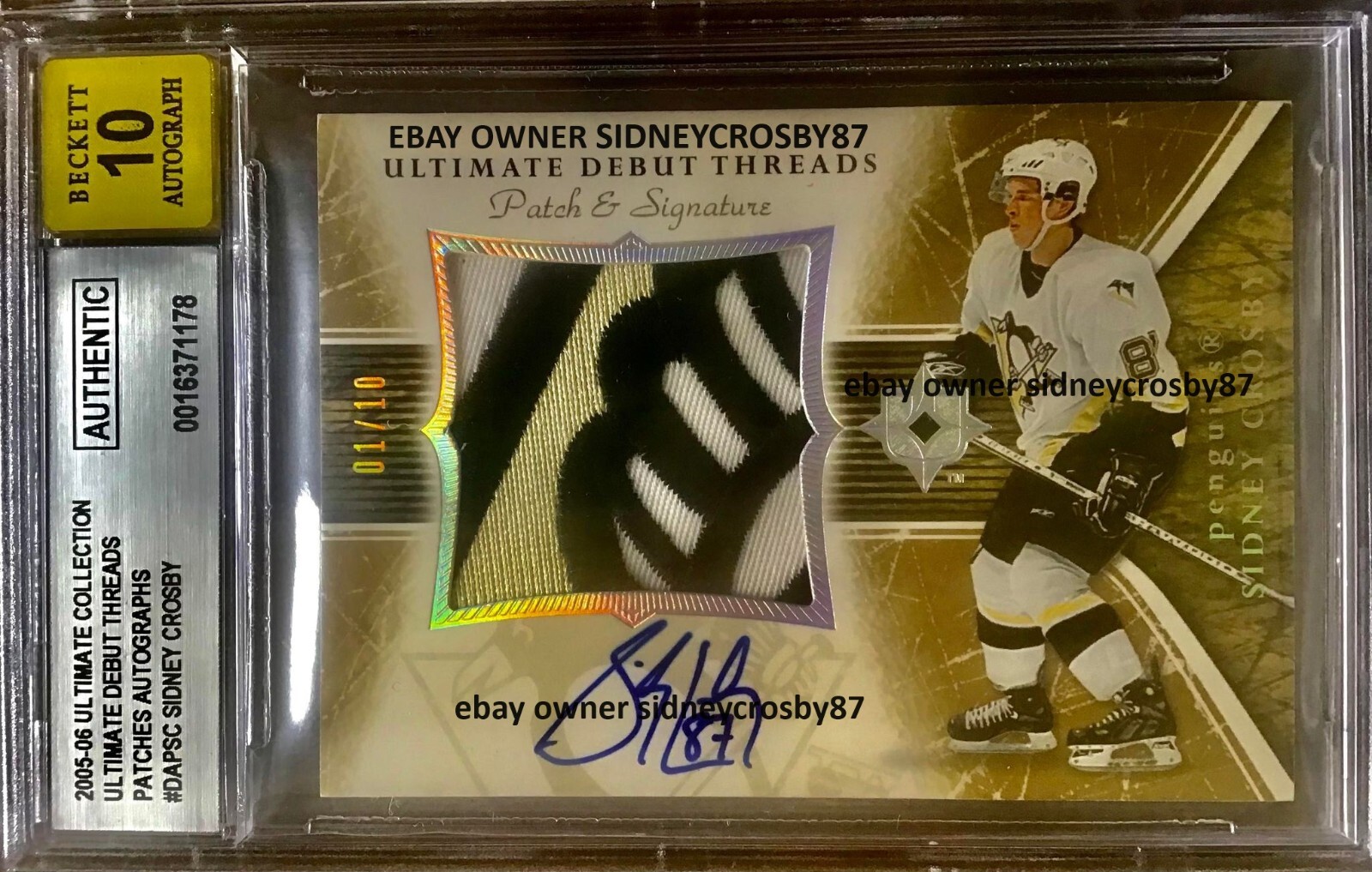 手形・足形 Bondi 2005-06 ULTIMATE DEBUT THREADS SIDNEY CROSBY PATCH AUTO 3