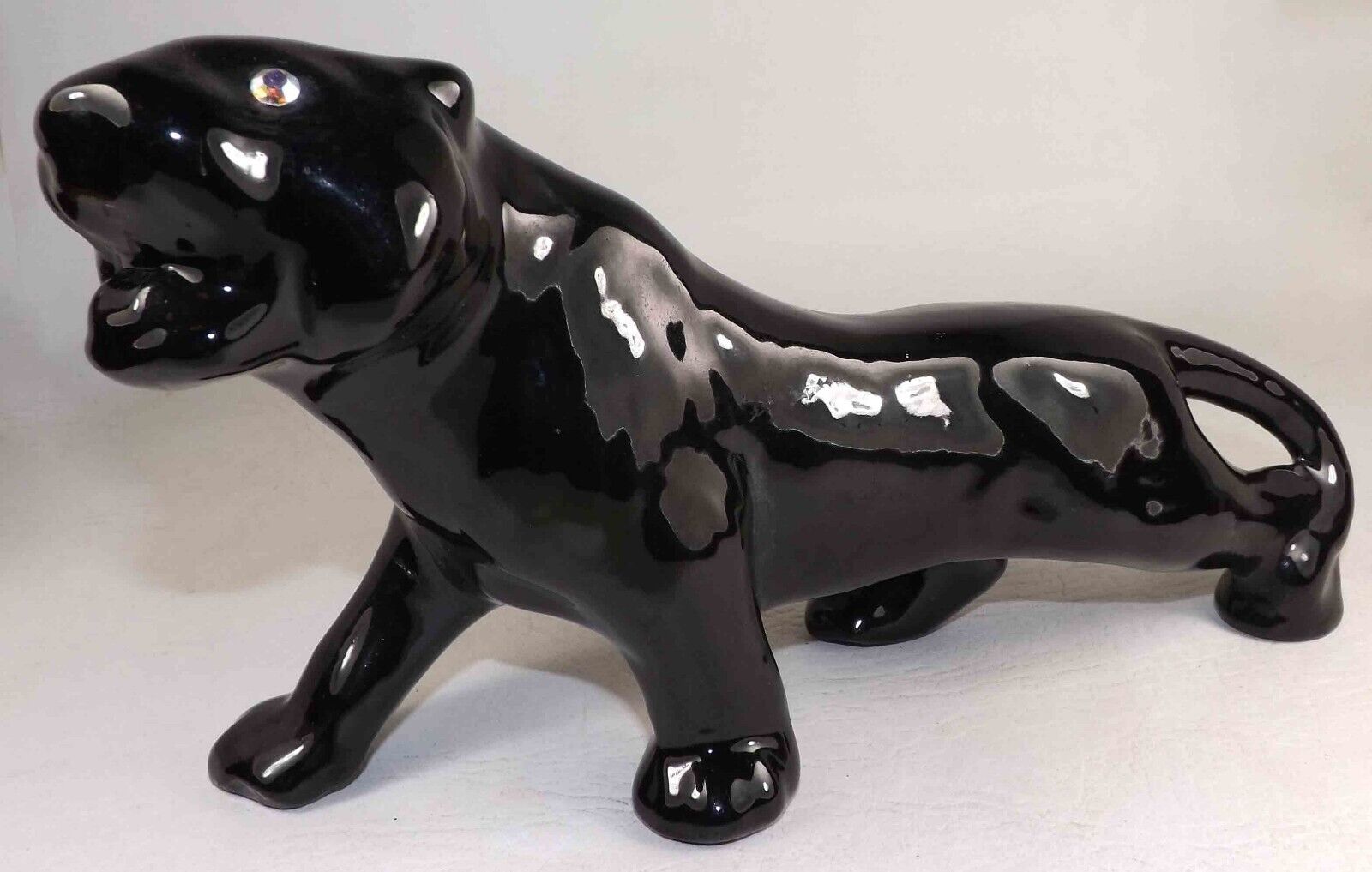 Mid Century Modern Ceramic Black Panther With Rhinestone Mid Century Modern Ceramic Black Panther With Rhinestone