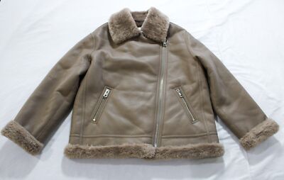 Mango Women's Faux Shearling-Lined Full Zip Jacket JW7 Medium Brown Medium