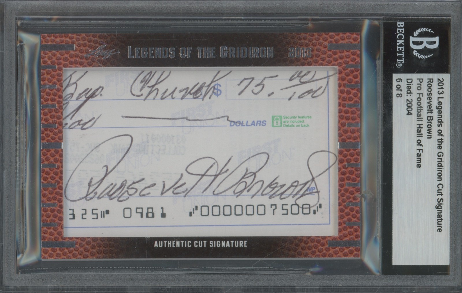 2013 Leaf Legends Of The Gridiron Cut Signature Roosevelt Brown 6/8 Auto