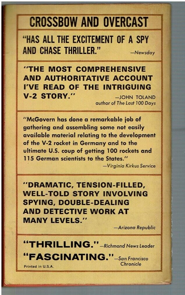 Crossbow and Overcast, James McGovern, PB, 1964, WW2, Secret German V-2 rocket