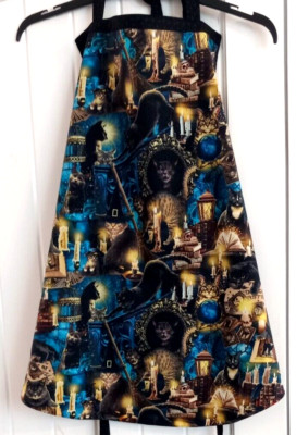 NEW  '2 In One'  Magic Cat / Mystic Sorcerer Kitty Apron  Reversible!  Sz L - XL
