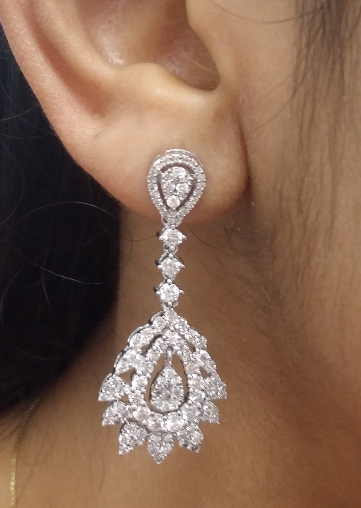 Pre-owned Handmade Deal 3.50ct Natural Round Diamond Hanging Chandeliers Earrings In 14k Gold In White