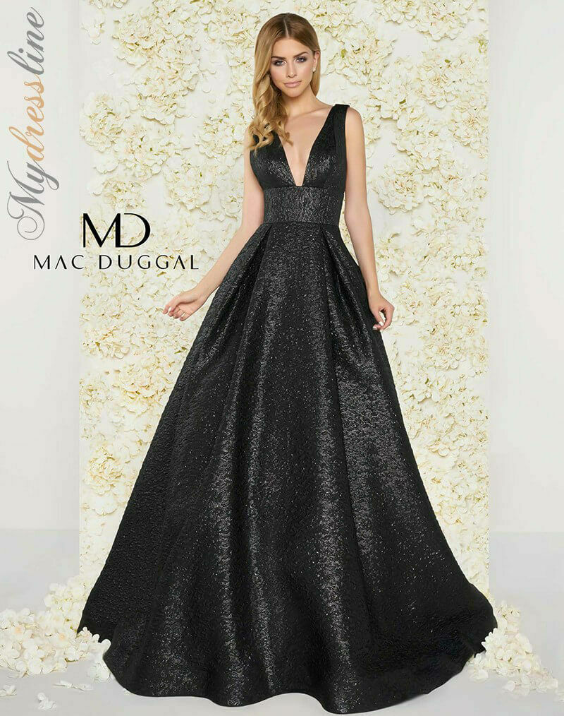 

НОВОЕ Бальное платье MAC DUGGAL 66217D, черный металлик, жаккардовое платье с глубоким вырезом и карманами и v-образным вырезом, 66217D