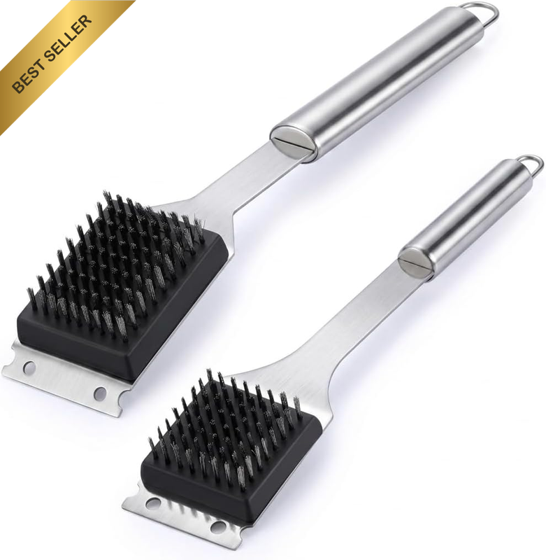 2 Pack BBQ Grill Cleaning Brush with Scraper,Stainless Steel Wire Grill Brush, H