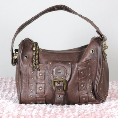 BETSEY JOHNSON Brown 100 Leather Studded SMALL Shoulder Bag Purse