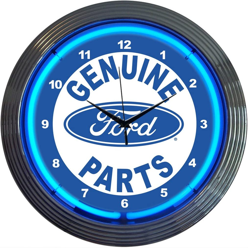 Ford Genuine Parts Neon Wall Clock, 15" Game Room Den Bar Shop Garage Shed