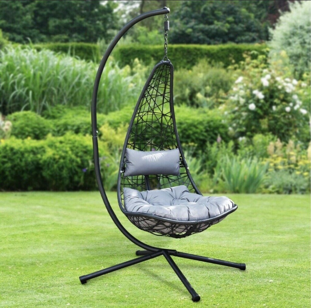BLACK Hanging Rattan Swing Patio Garden Chair Weave Egg W Cushion