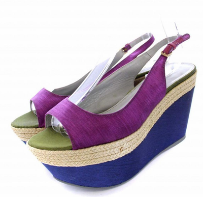 Sergio Rossi women s slingback wedge sole sandals in purple and
