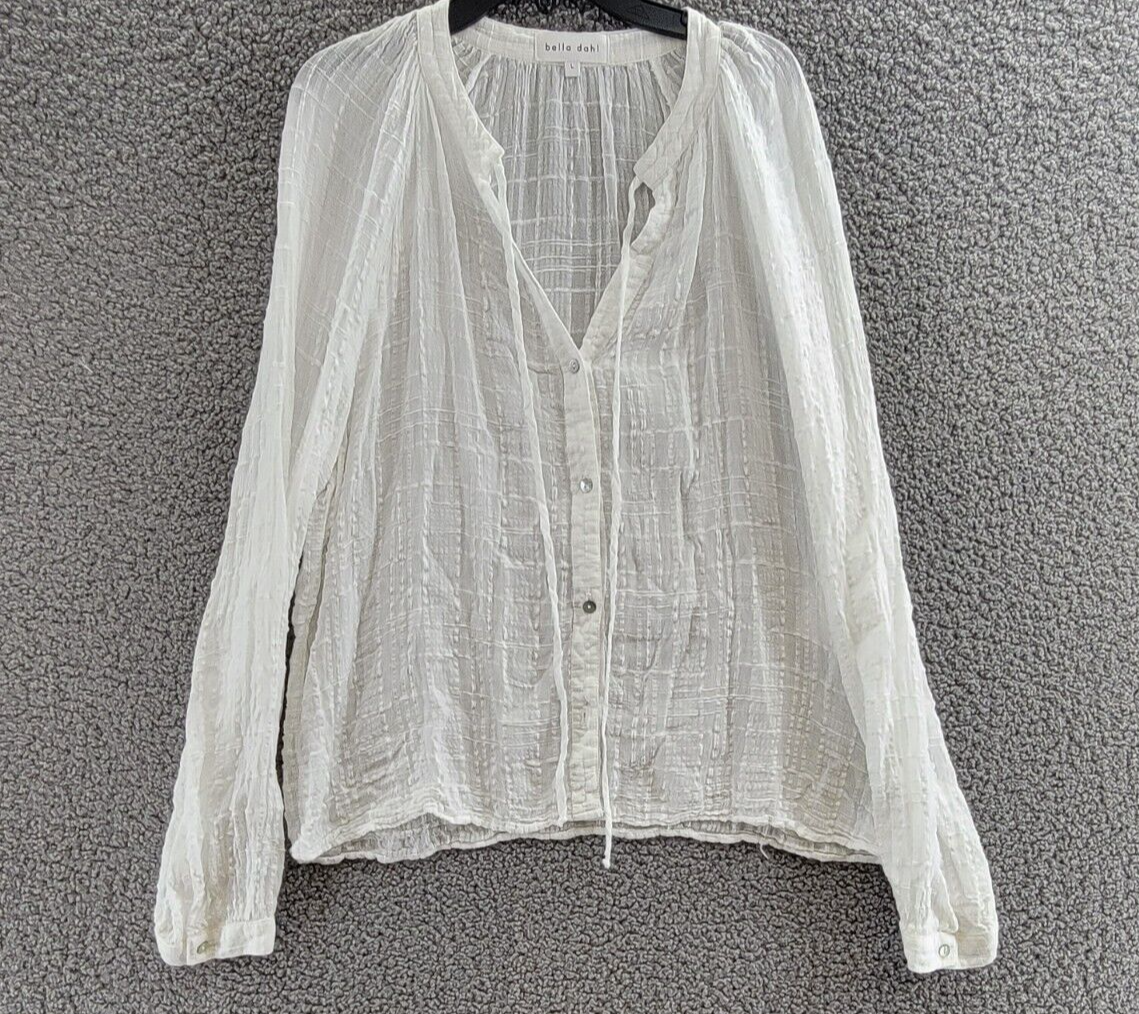 Bella Dahl Tie Neck Raglan Button Down Shirt Women's L White Split Neck L/S - Picture 2 of 19