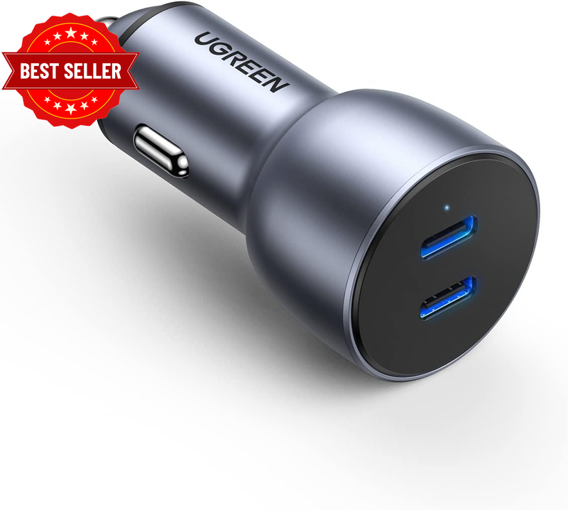 60W USB C Car Charger, Dual Port Cigarette Lighter Adapter