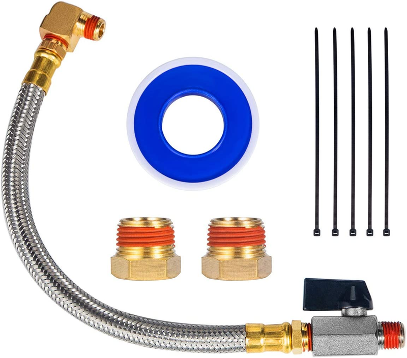 Extended Tank Drain Valve Assembly Ki 10 Inch Braided Steel Hose 1/4 Inch NPT