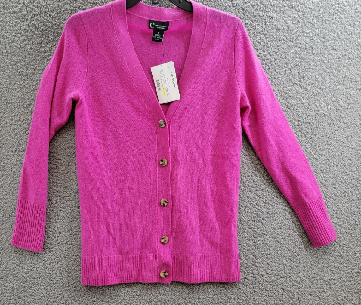 C by Bloomingdale's Cashmere Grandfather Cardigan Women's S Cherry Blossom L/S - Picture 1 of 16