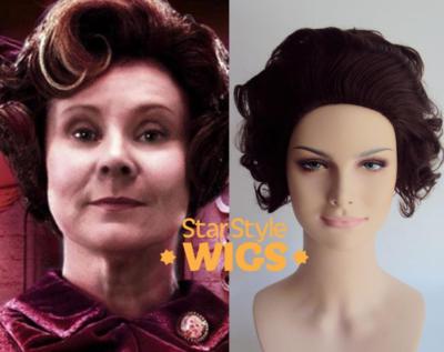 DELUXE BROWN GRANNY OLD LADY SHORT CURLY GRANDMA DOLORES UMBRIDGE COSTUME WIG