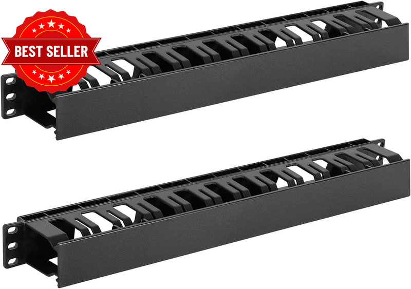 2 Pack 1U Server Rack Horizontal Cable Management with Cover 2.6’’ Depth Plastic