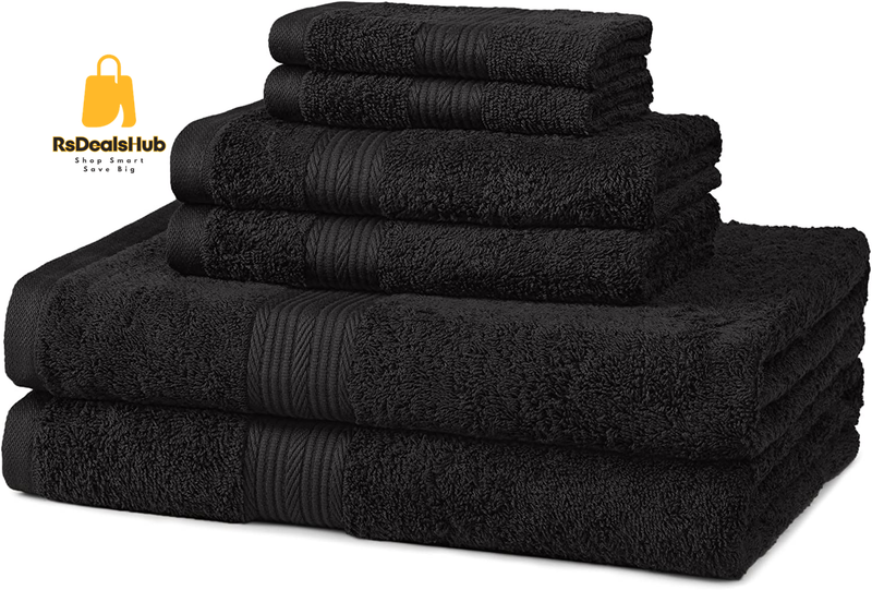Amazon Basics 6-Piece Fade Resistant Bath Towel, Hand and Wa