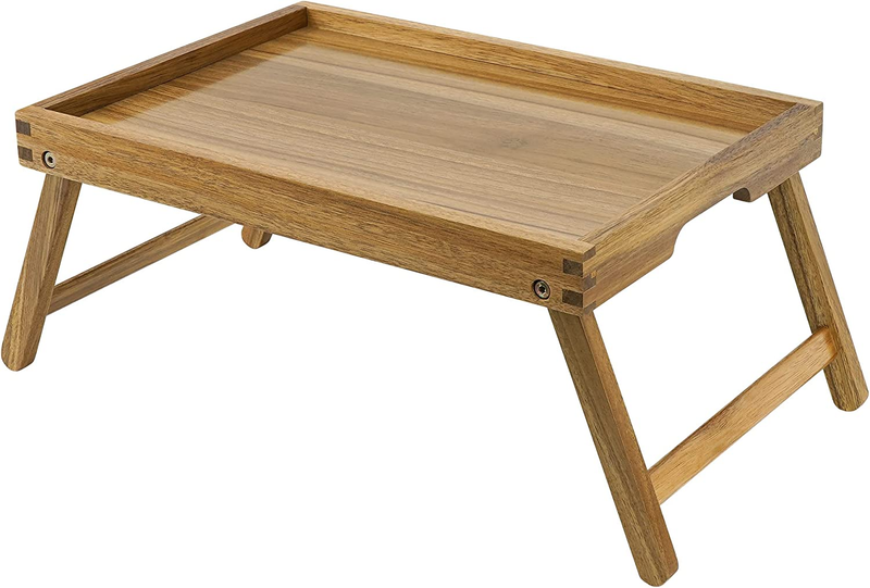Acacia Bed Table Tray, Wooden Breakfast Tray with Folding Le