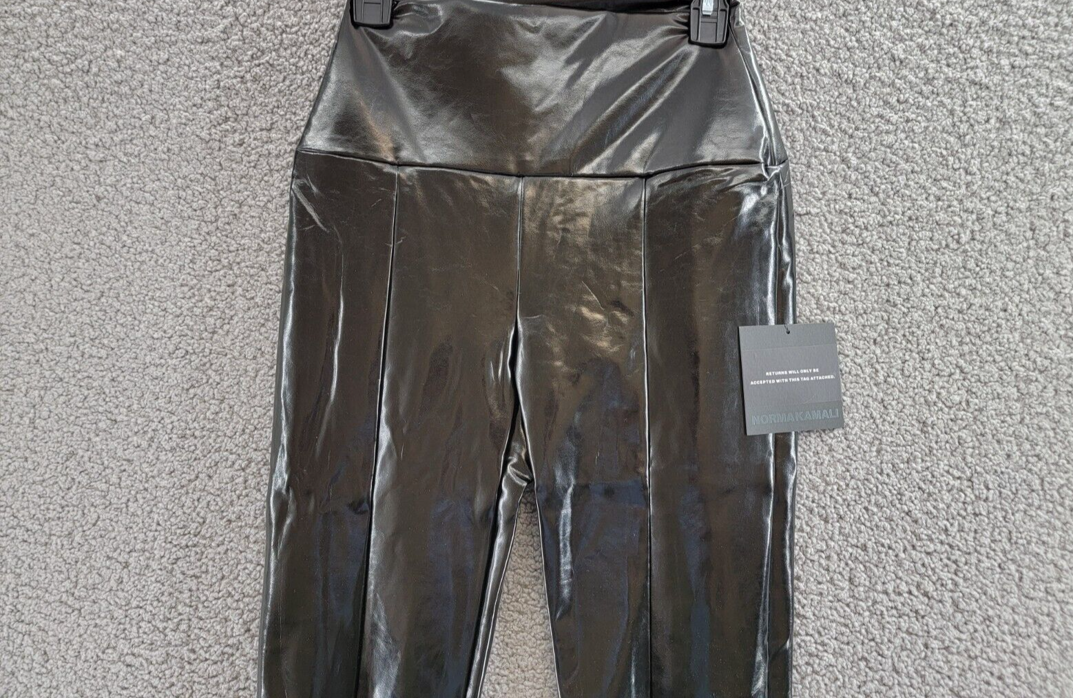 Norma Kamali Faux Leather Slit Hem Leggings Women's S Black Elastic Waist PullOn - Picture 3 of 17