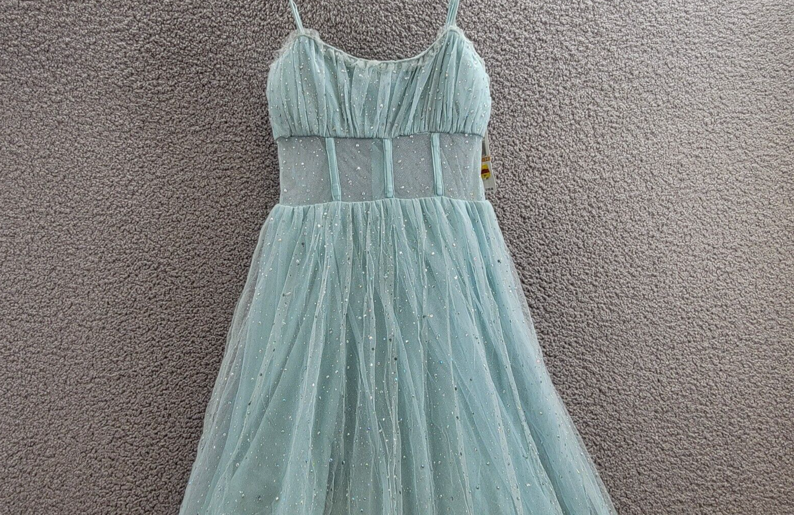 Say Yes to the Prom Rhinestone-Embellished Mesh-Waist Gown Juniors' 3/4 Seagreen - Picture 3 of 16