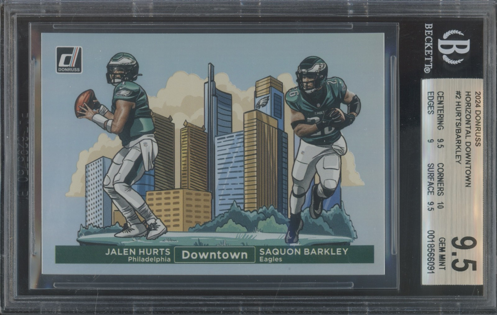 2024 Donruss Downtown Duos Horizontal Jalen Hurts Saquon Barkley Gem BGS 9.5