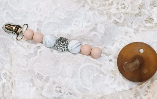 Boho Floral Baby Girl Headband, Bling Pacifier Clip, Lamb Solicone Bead Teether