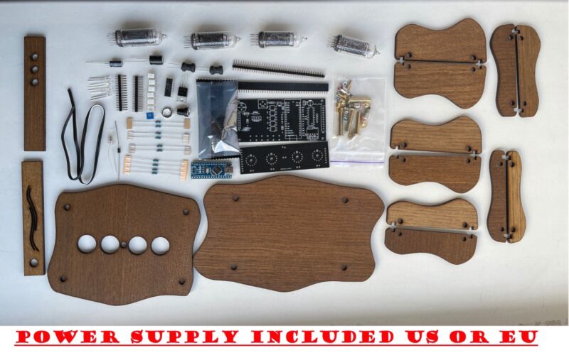 Nixie Clock Kit IN14 Wave (With tubes) and Wooden Enclosure. 12 hours format.