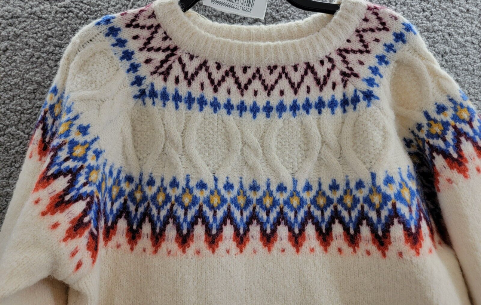 AQUA Fair Isle Sweater Women's M Cream Multi Crew Neck Long Sleeve Pullover - Picture 3 of 15
