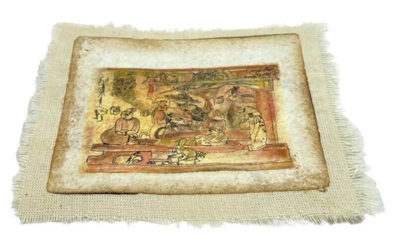 Conejo Escriba, Handmade Mexican Art on Bark Paper and Cotton Fabric 