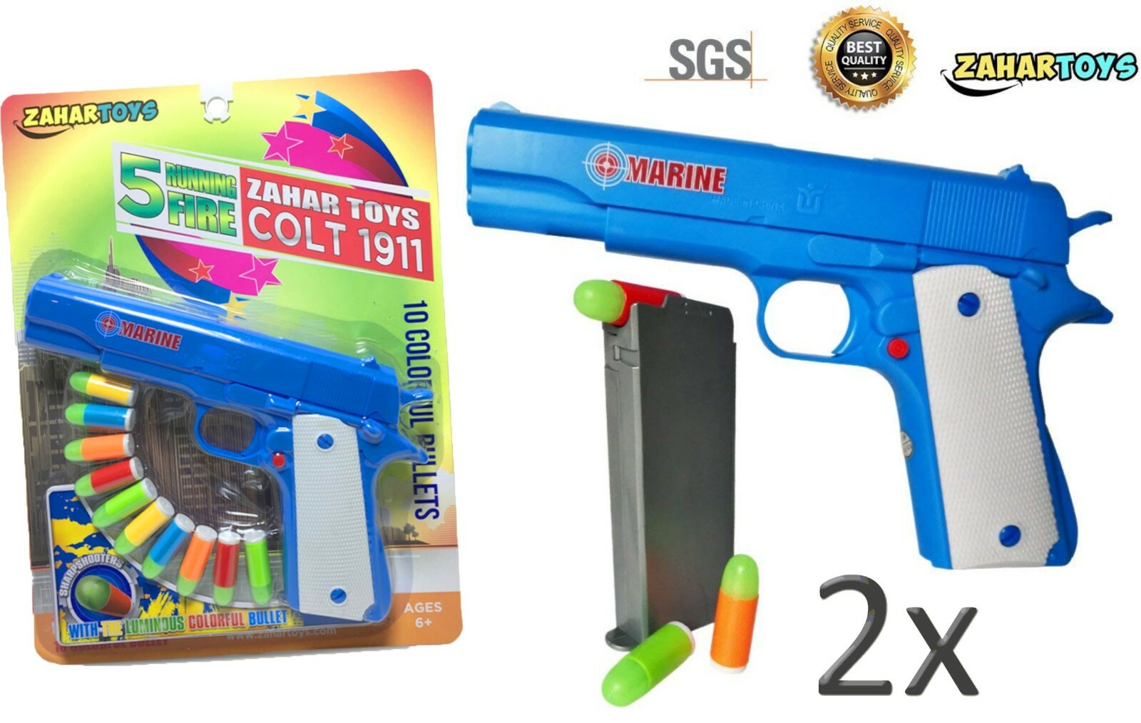 2x Colt 1911 Toy Gun with 20 Soft Bullets 2x Ejecting Magazines Real Size M1911 701098357327 | eBay
