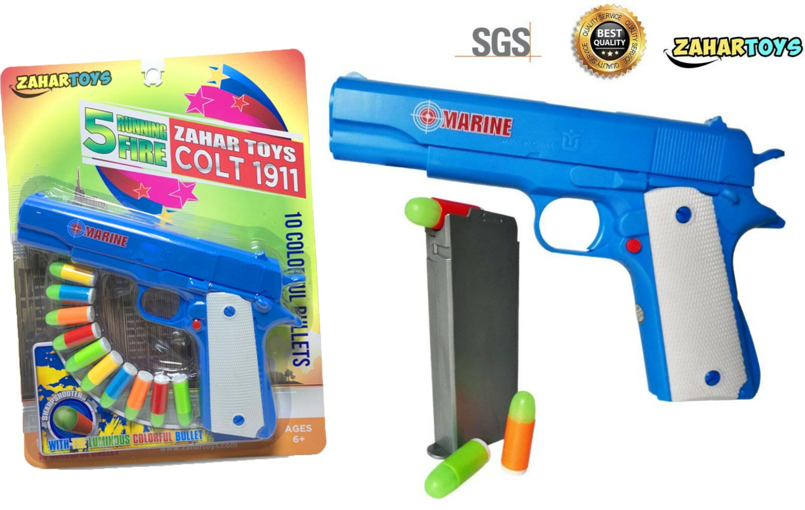 ZAHAR Toys Colt 1911 Toy Gun with 10 Colorful Soft Bullets Ejecting
