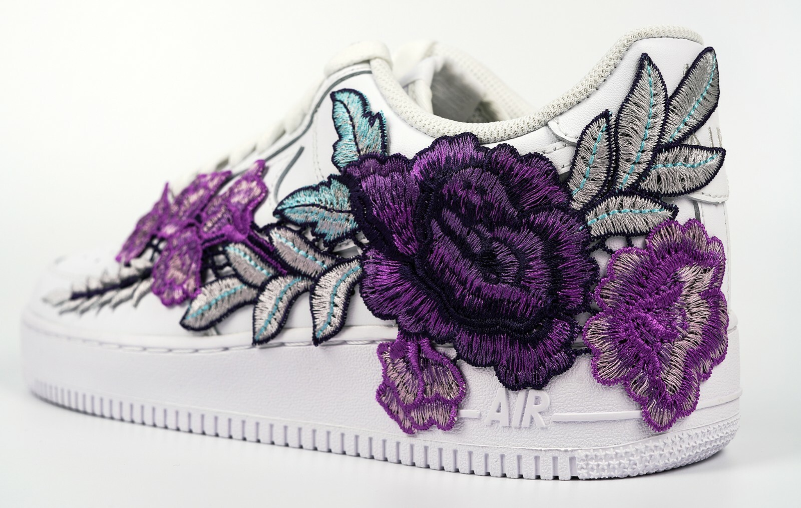 Pre-owned Nike Air Force 1 Custom Purple Rose Flower Floral White Shoes Mens Womens